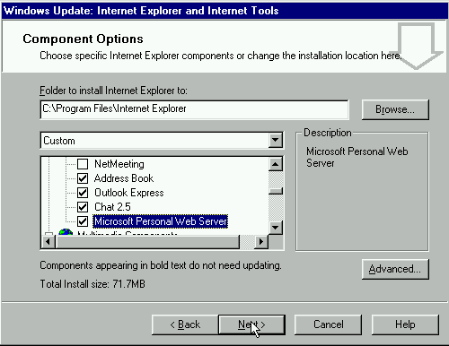 IE components selection